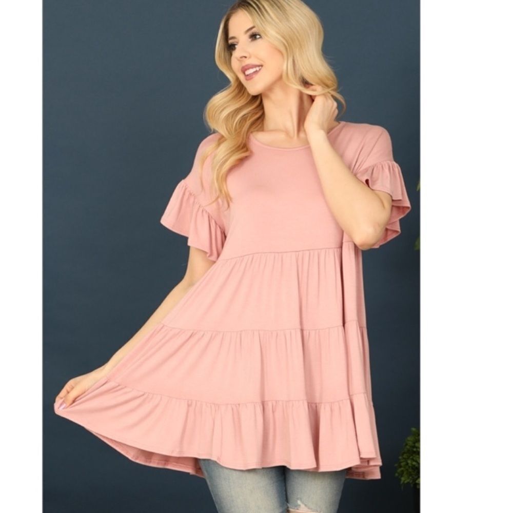 New Beeson River “The Rosa" Pink Tiered Tunic Top